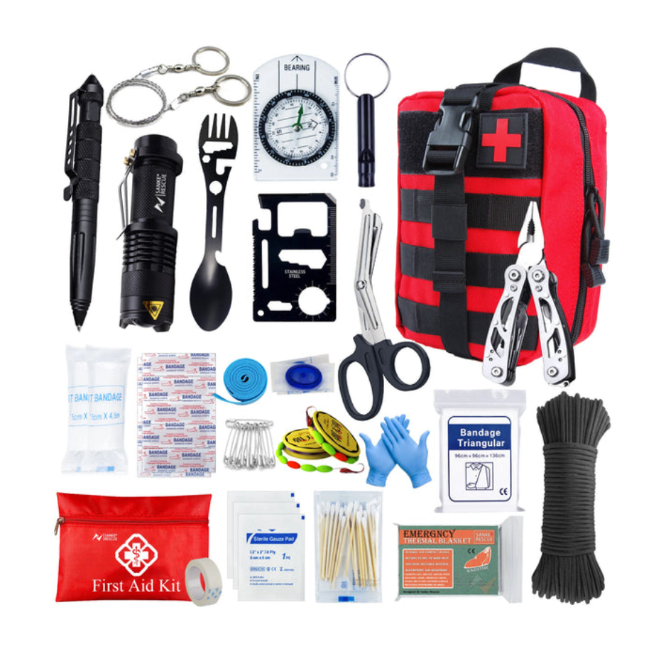 Kit de Survie – 24 en 1 | Sac de survie complet avec soins, outils et équipements d’urgence